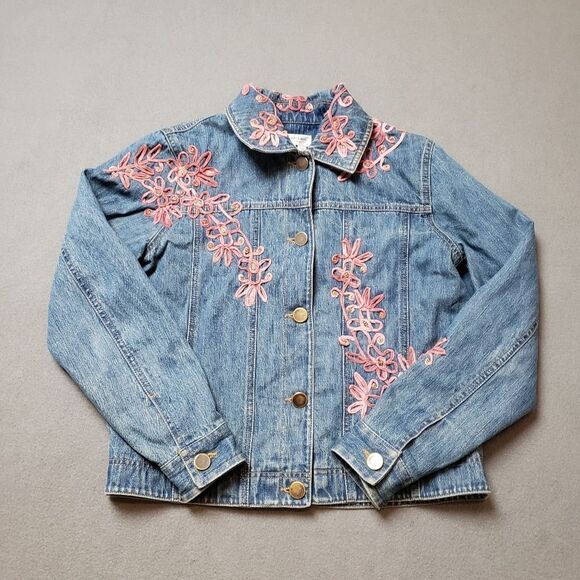 Coldwater Creek Blue Jean Jacket with Pink Embroidery - Picture 1 of 13